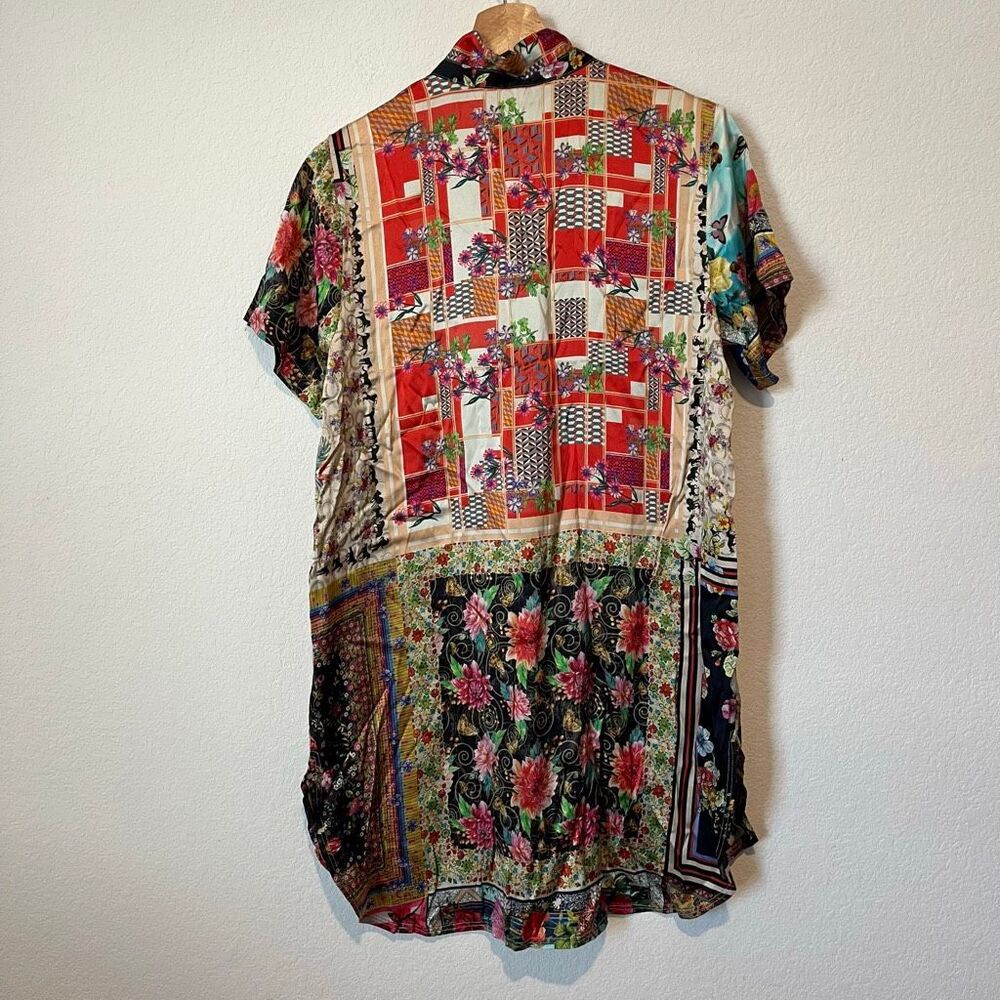 Johnny Was Silk Patchwork Floral Button Down Tuni… - image 3